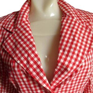 Medium Vintage Boho Blazer 1970's JH Jacket Womens Red White Checkered Cloth